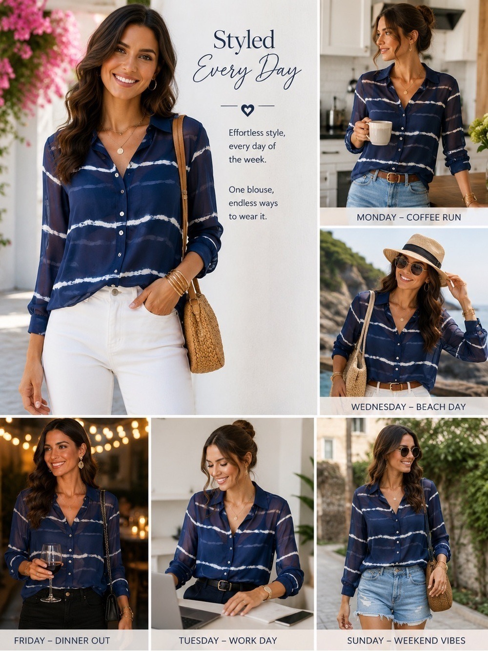 Sheer Striped Button Front Blouse – Size Small PTP 19